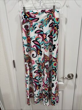 Aryeh White Wide-Leg Pants with Multicolor Paisley Print